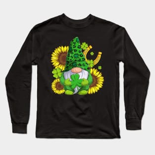 Leopard Shamrock Gnome Sunflower St Patricks Day Long Sleeve T-Shirt